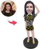 Fashion Girl Wearing A Plaid Skirt Custom Bobbleheads With Engraved Text