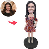 Fashion Girl Wearing Colorful Spotted Skirt Custom Bobbleheads With Engraved Text