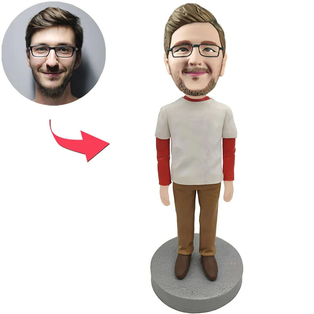 Casual Clothes Man Custom Bobbleheads With Engraved Text