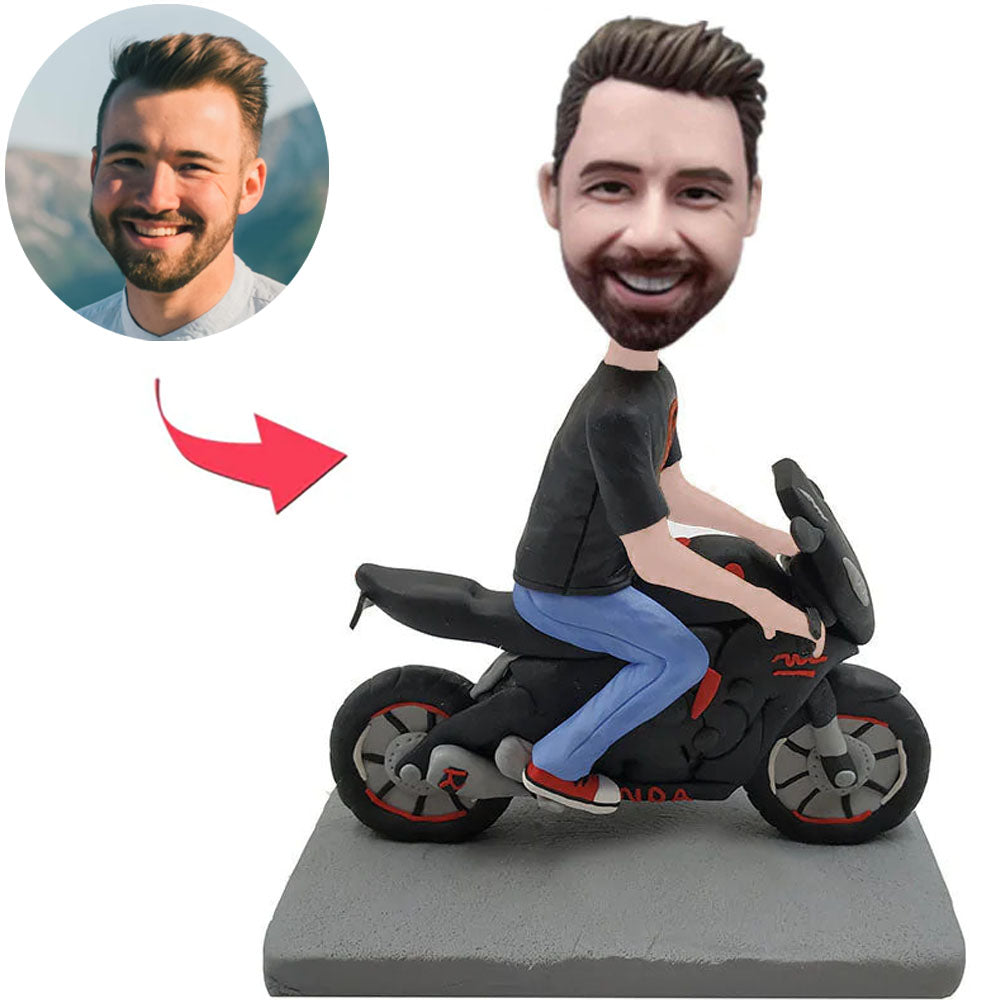 Man On Motorcycle Custom Bobbleheads With Engraved Text