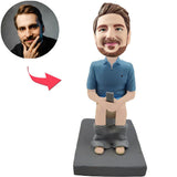 Humorous Man Sitting on Toilet Custom Bobbleheads With Engraved Text