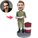 Soldier Standing Next To Oil Drum Custom Bobbleheads With Engraved Text