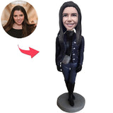 Black Suit Cool Woman Custom Bobbleheads With Engraved Text