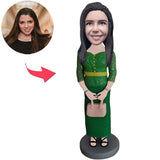 Well-dressed Green Suit Woman Custom Bobbleheads With Engraved Text