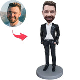 Black Suit Business Cool Man Custom Bobbleheads With Engraved Text