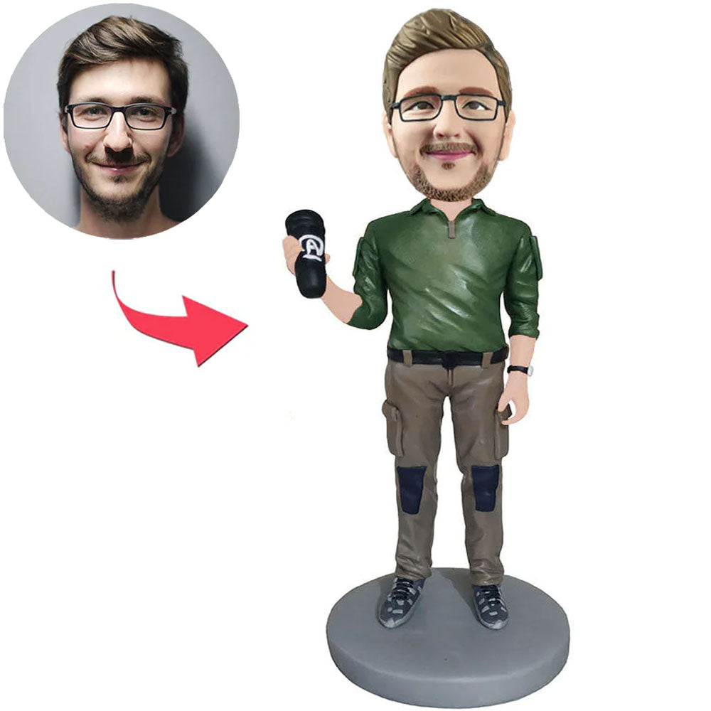 Man Singing With Microphone Custom Bobbleheads With Engraved Text