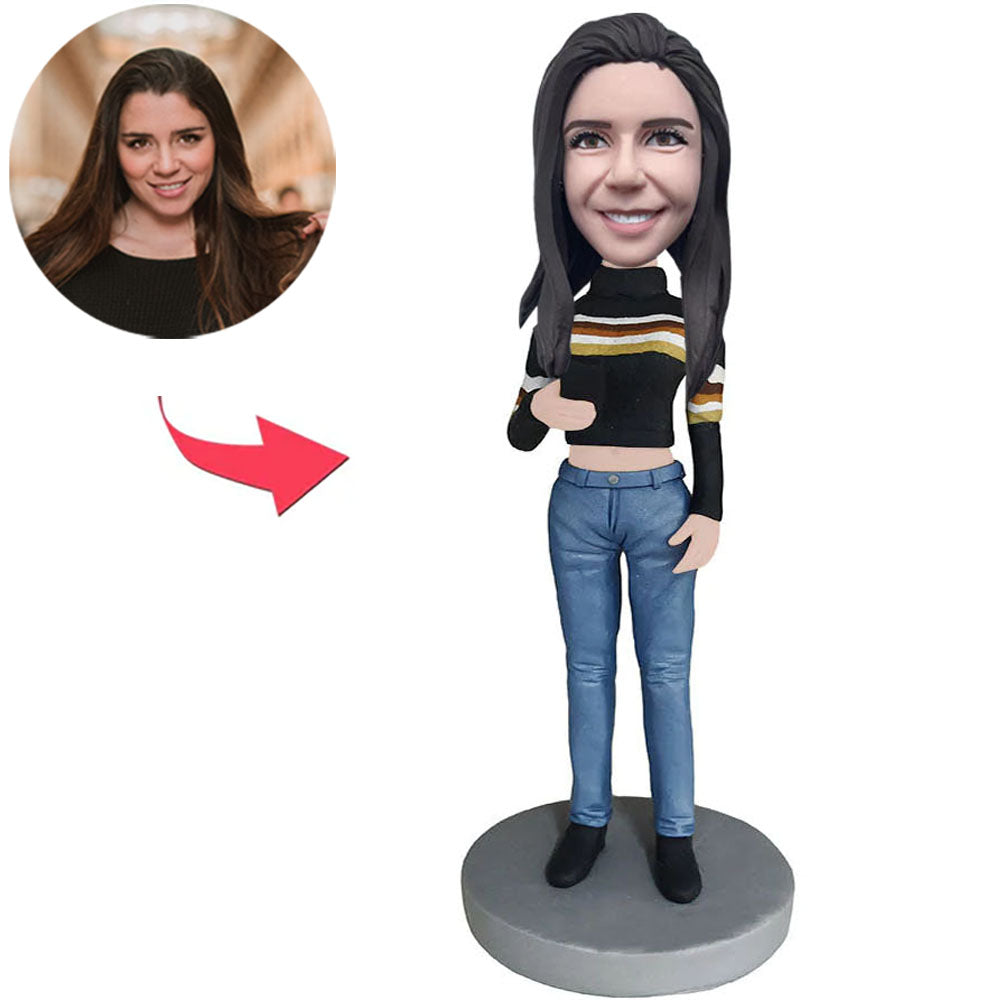 Woman In Sweater Custom Bobbleheads With Engraved Text