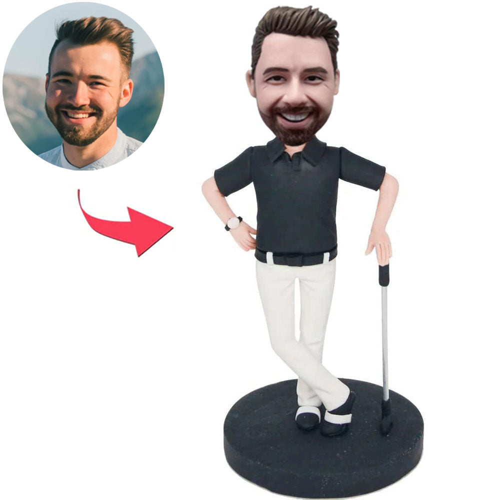 Black Pants Golfer Posing Custom Bobbleheads Add Text