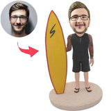 Tattooed Man and Yellow Surfboard Custom Bobbleheads Add Text