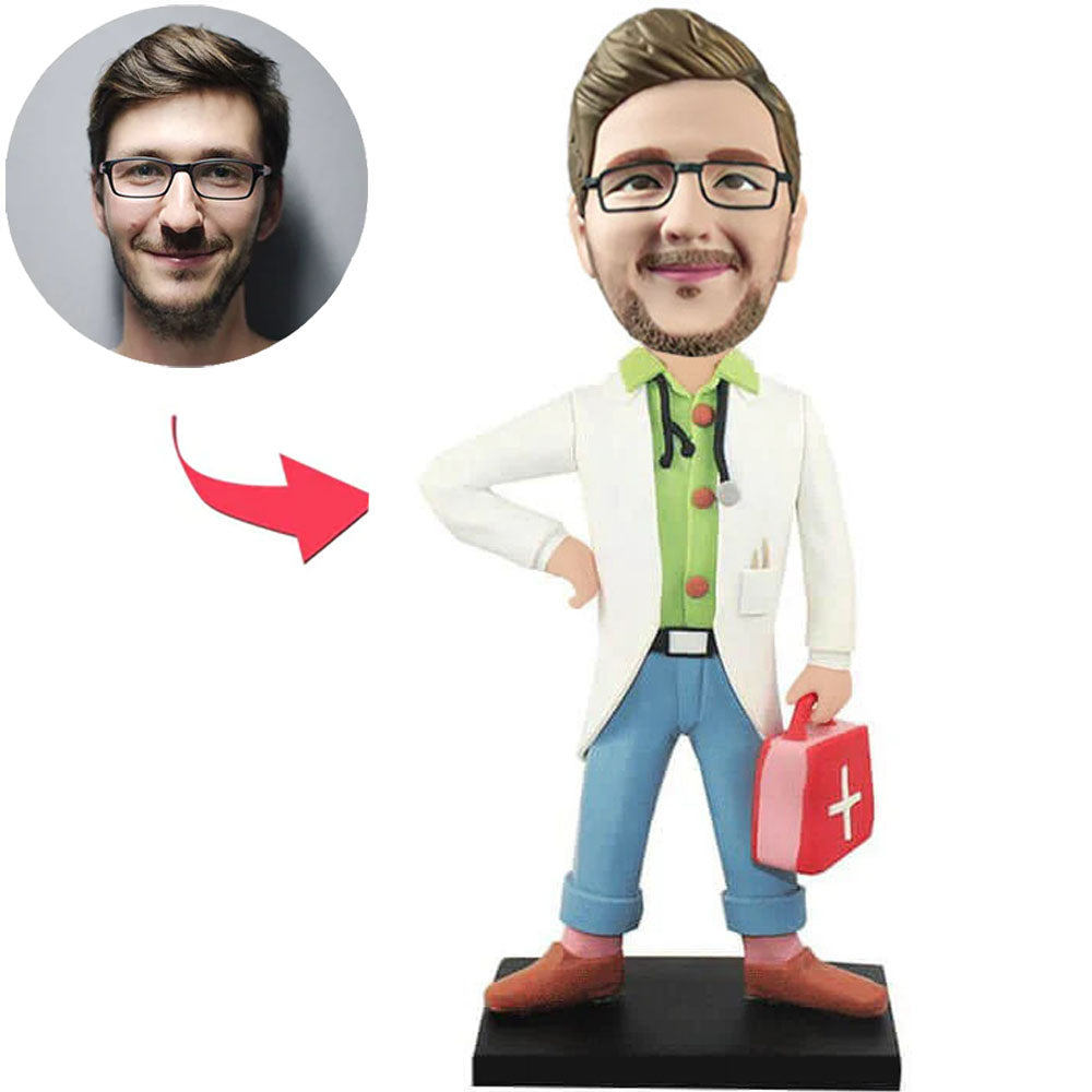 Male Doctor Holding Medicine Cabinet Custom Bobbleheads Add Text