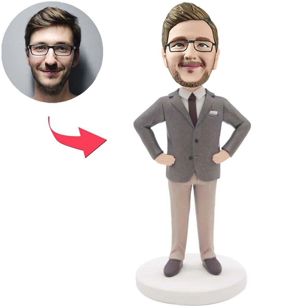 Business Man with Hands on Waist Custom Bobbleheads Add Text