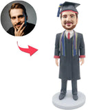 Graduation Boy in Bachelor Uniform Custom Bobbleheads Add Text With Graduation Hat