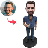 Custom Bobbleheads Man Holding Coffee Cup Add Text