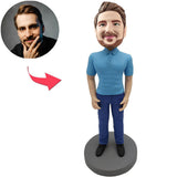 Custom Bobbleheads Handsome Man In Blue Suit Add Text