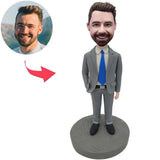 Custom Bobbleheads Business Man In Grey Suit Add Text