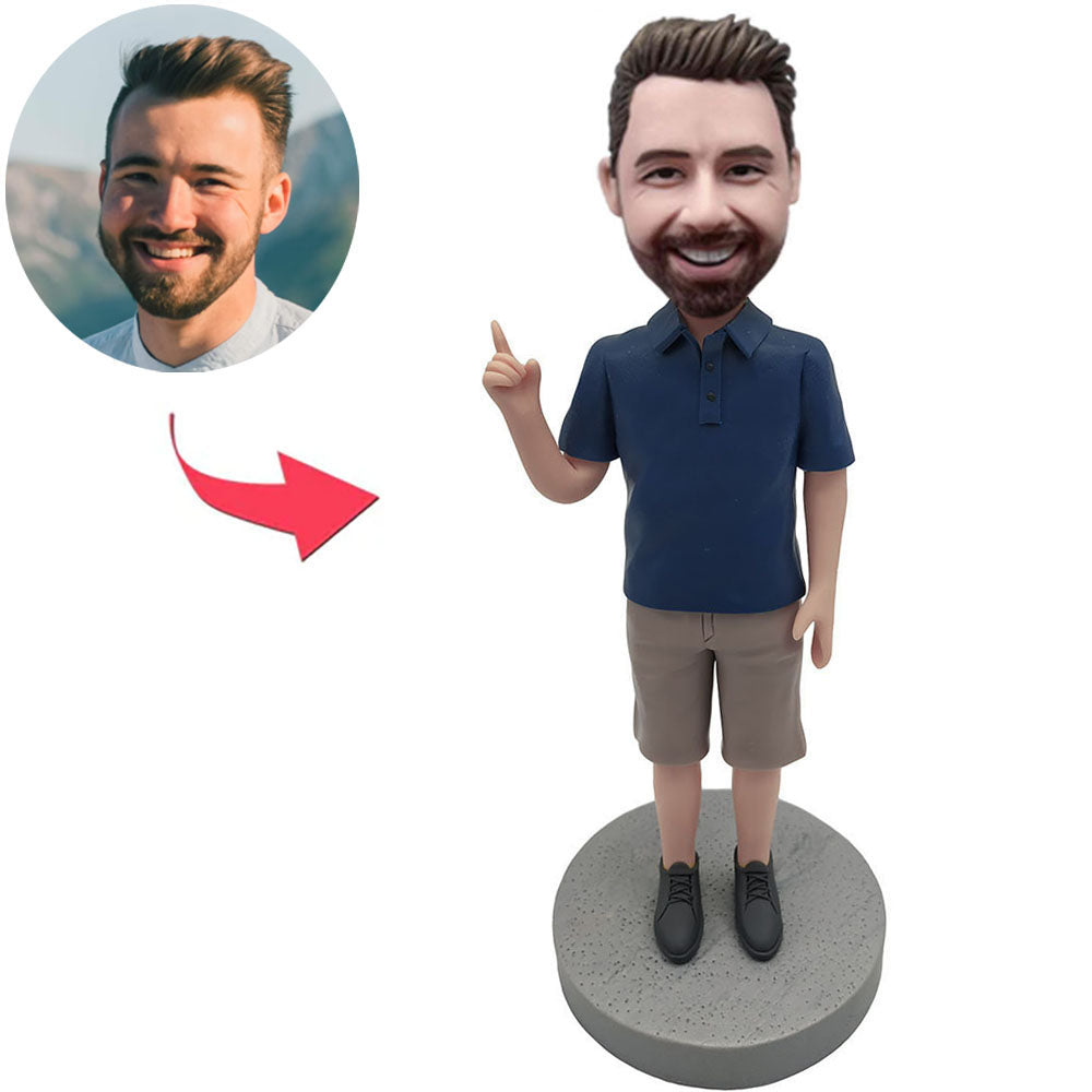 Custom Bobbleheads Man Pointing to The Sky Add Text