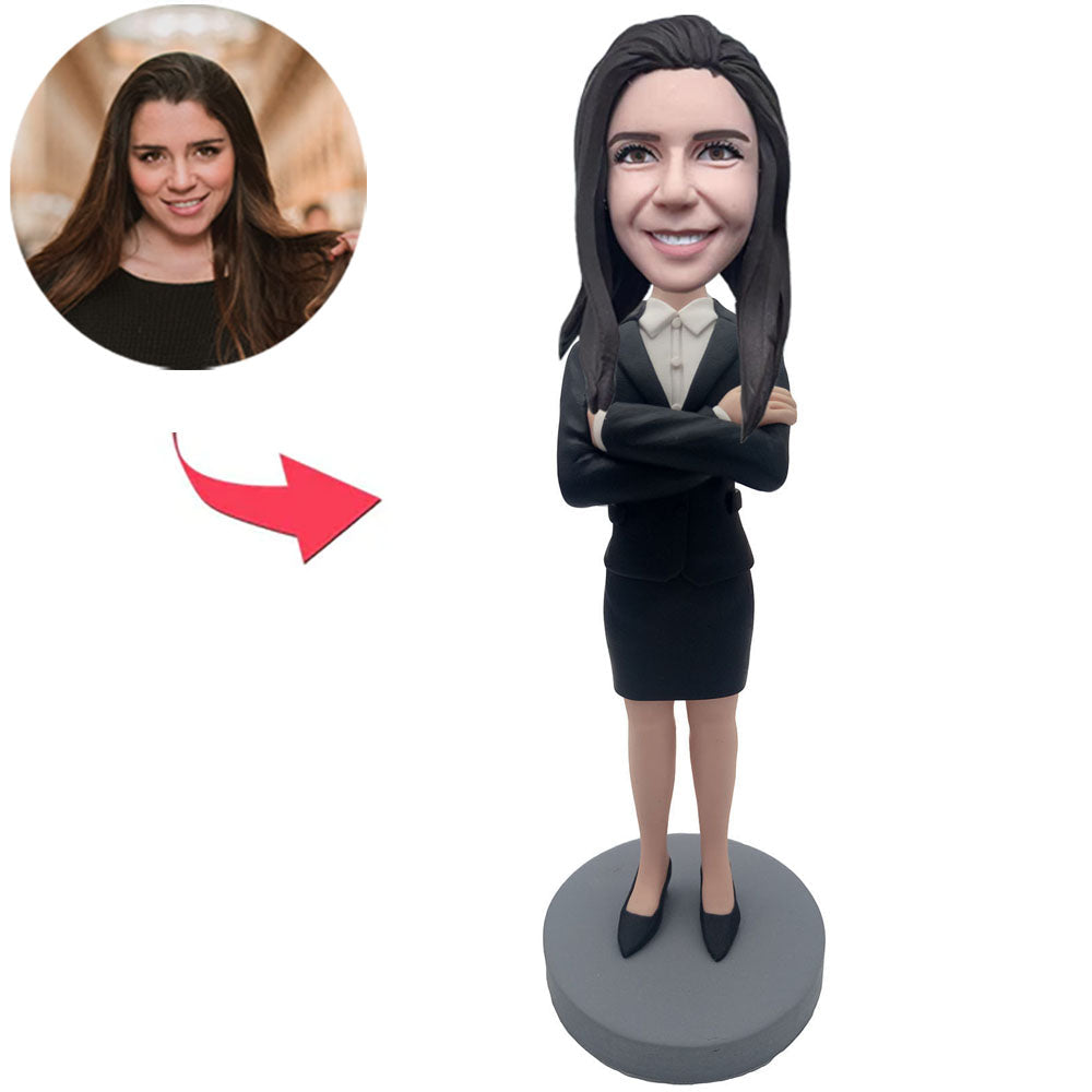 Custom Bobbleheads Business Woman Holding Arms Add Text