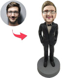 Custom Bobbleheads Cool Man In Black Suit Add Text