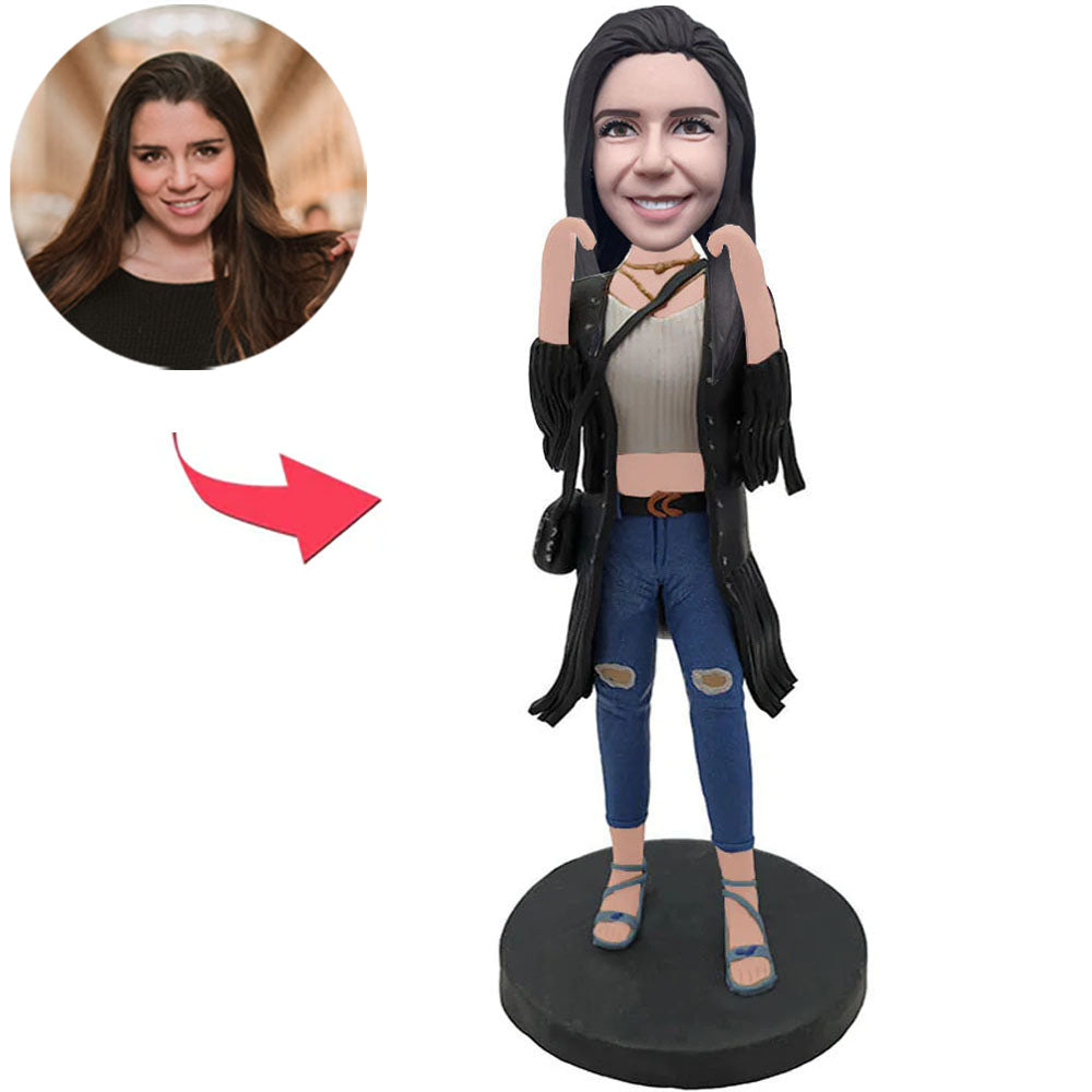 Girl with Bag Custom Bobbleheads Add Text