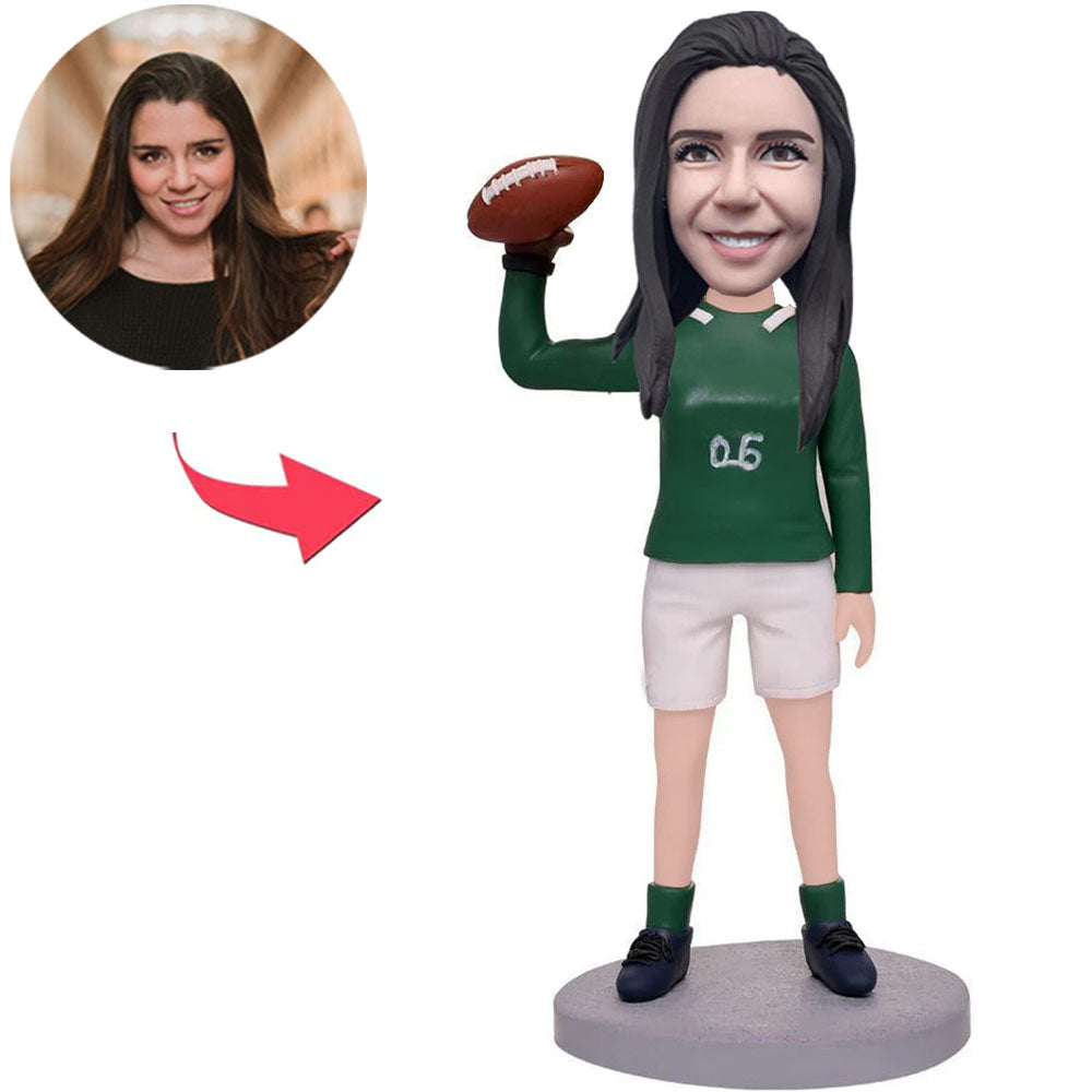 Female Rugby Player Custom Bobbleheads Add Text