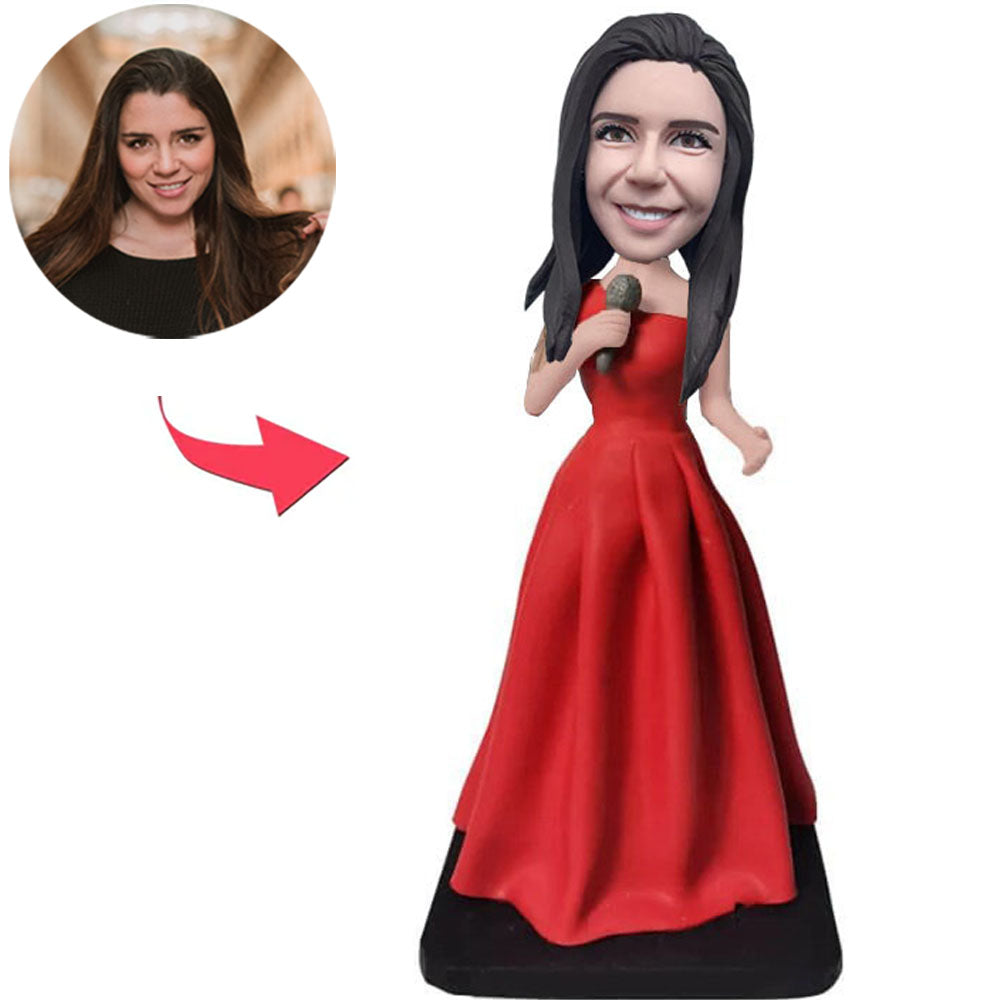 Red Dress Female Singer Custom Bobbleheads Add Text