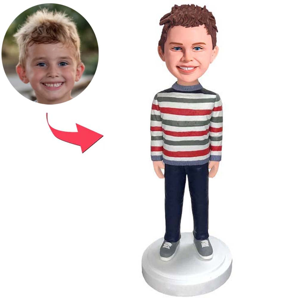 Boy In Striped Sweater Custom Child Bobbleheads Add Text