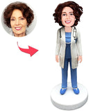 Female Doctor with Stethoscope Custom Bobbleheads Add Text