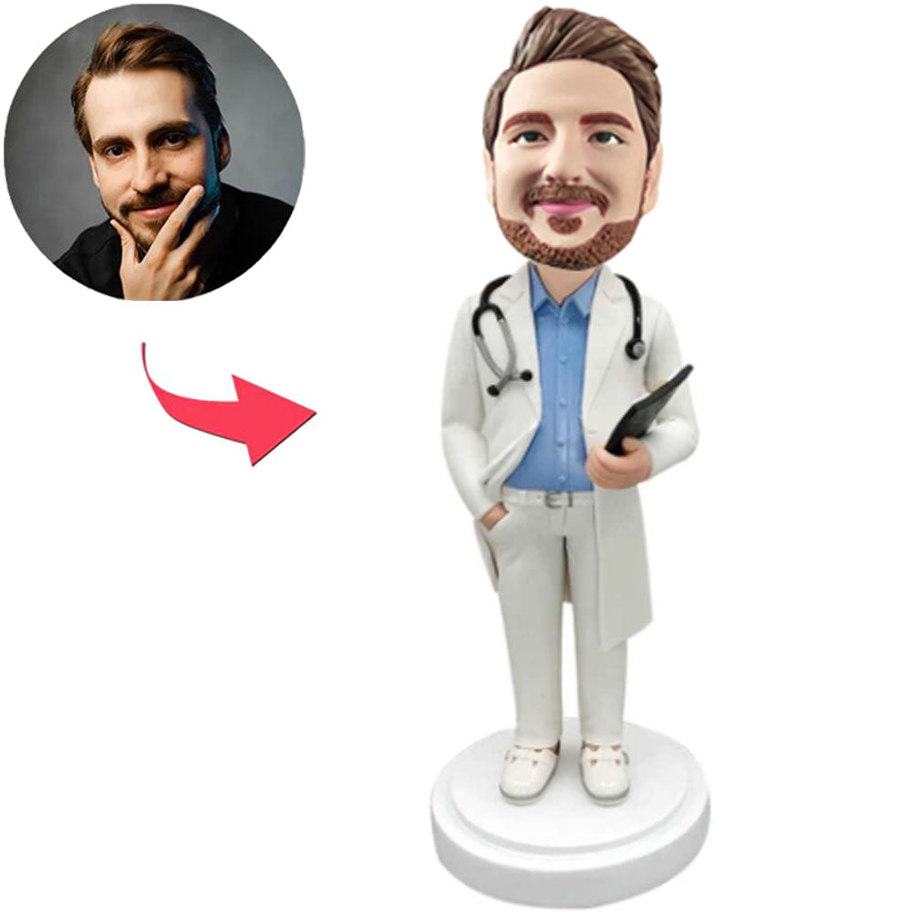 Male Doctor Holding A Notebook Custom Bobbleheads Add Text