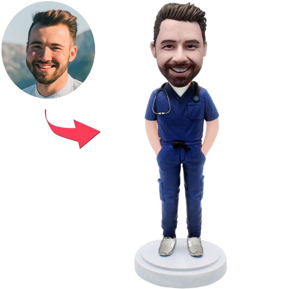 Blue Suit Doctor Custom Bobbleheads Add Text