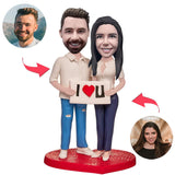 The Couple with The I LOVE U Sign Custom Bobblehead Add Text